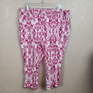 Chico's Pink & White Ornate Print Platinum Cropped Pants XL Petite (3P) 5144